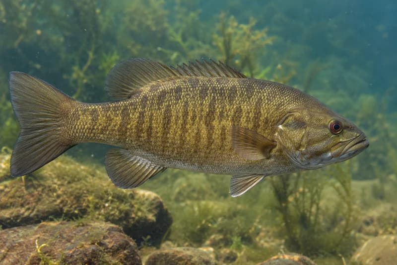 Smallmouth bass (Micropterus dolomieu) in its freshwater habitat